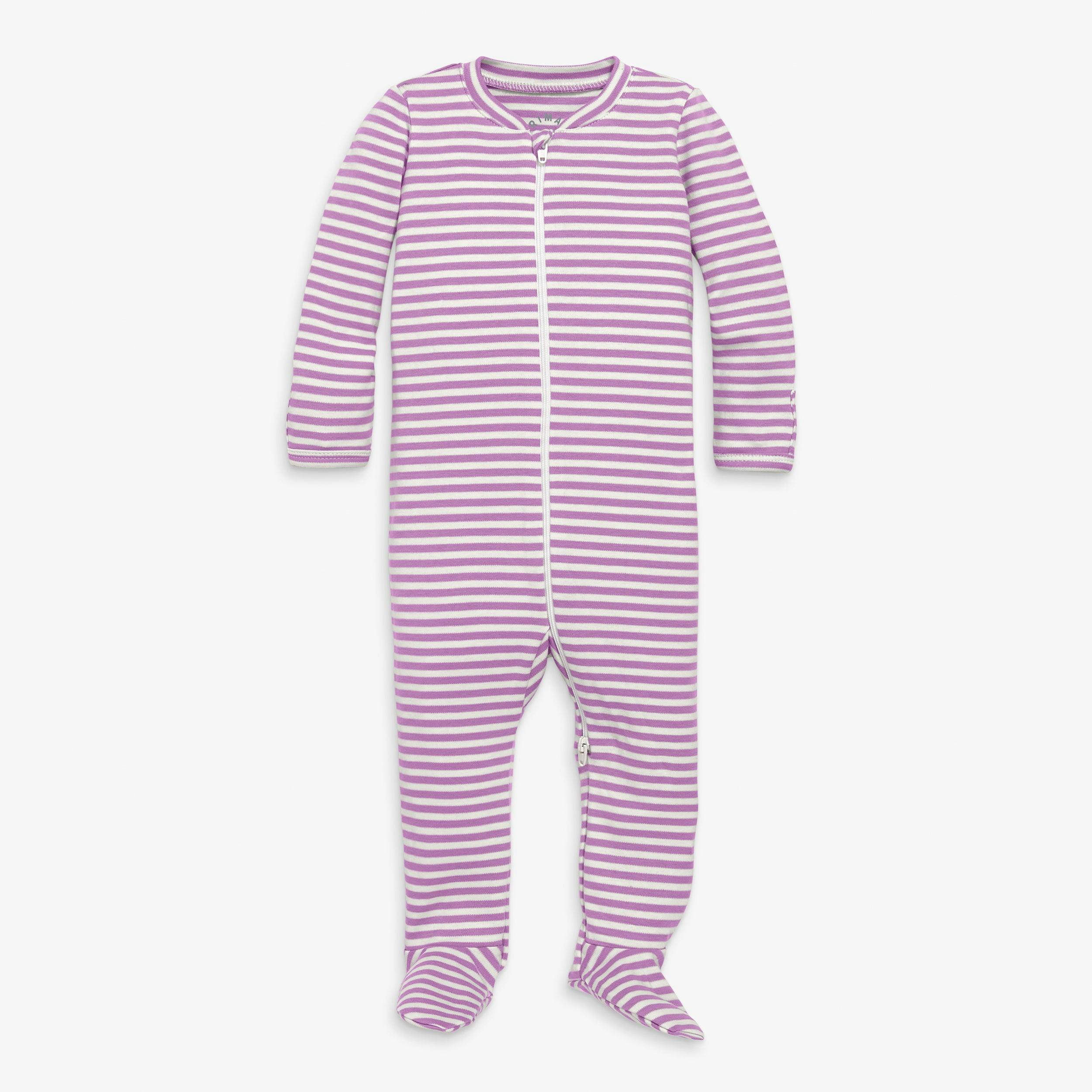 Baby organic zip footie in stripe