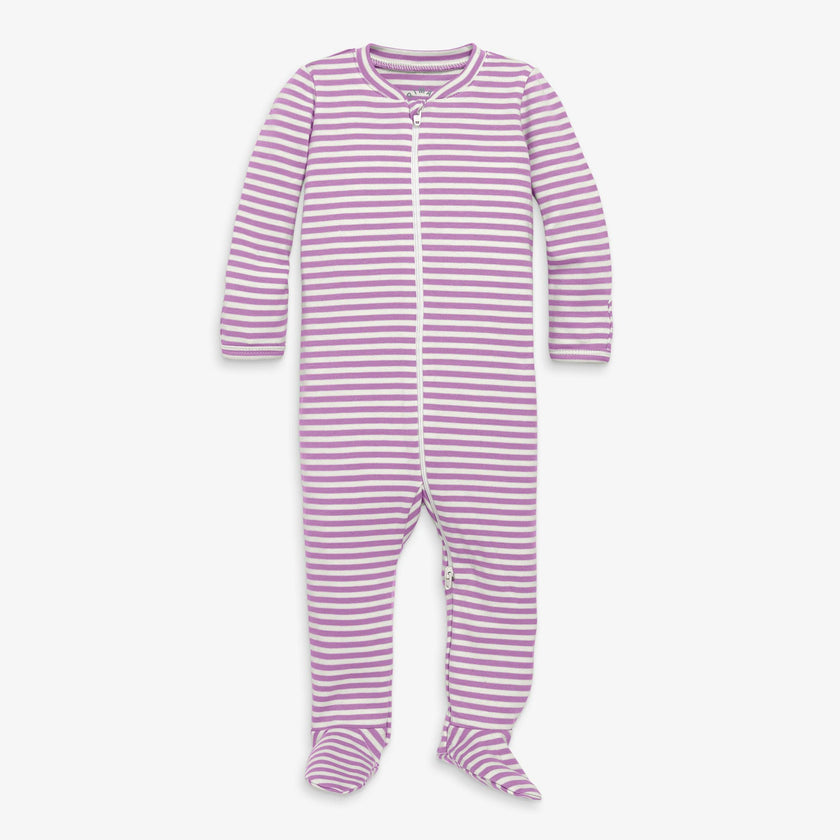 Baby organic zip footie in stripe