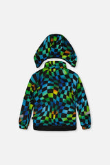 Two Piece Play Snowsuit Green Yellow And Blue Checkerboard With Black Pants