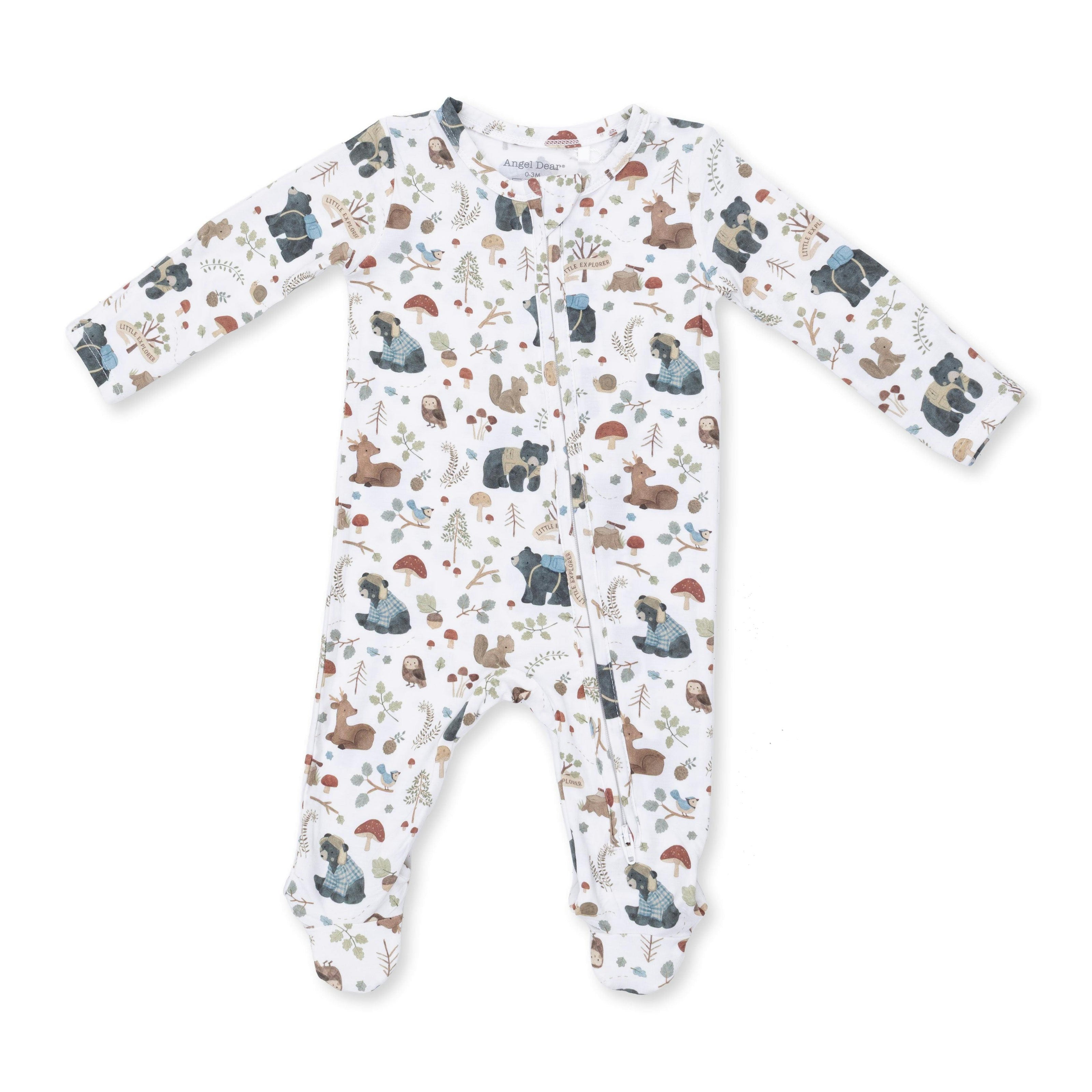 Southern Woodland Animals Green - 2 Way Zipper Footie