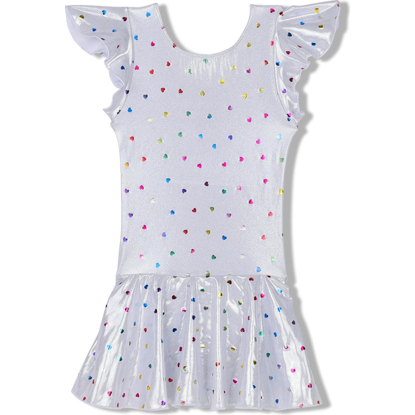 Hearts Shimmer Twirl Dress, White