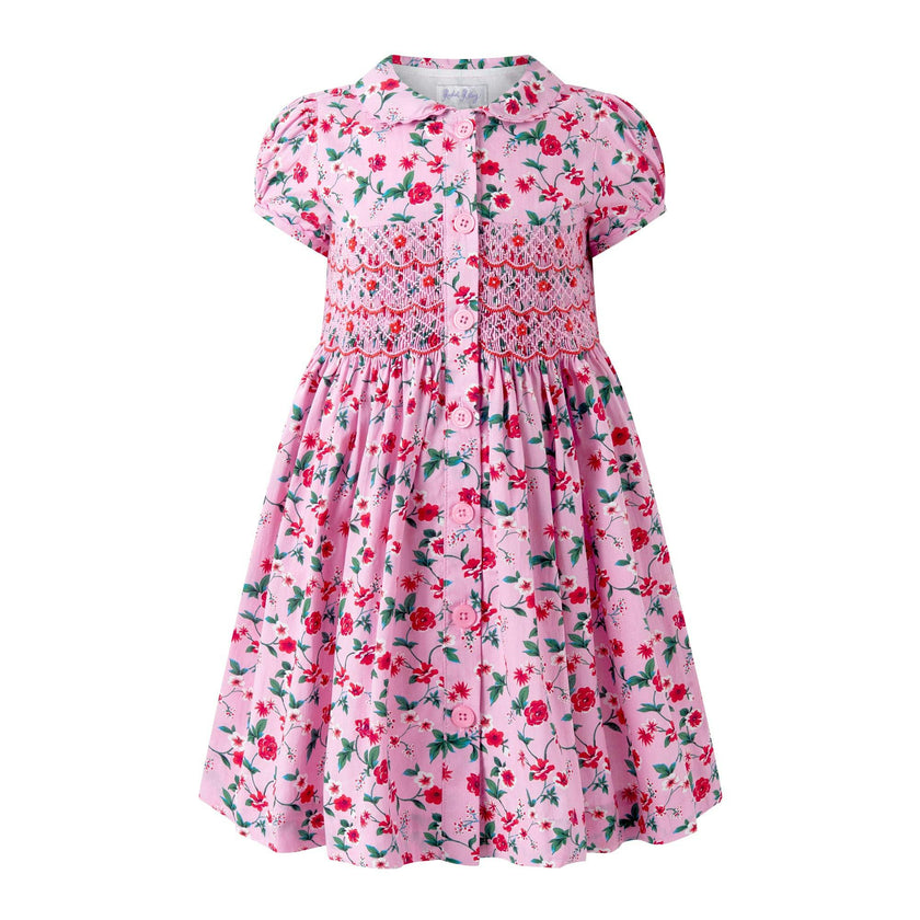 Pink Smocked Button-Front Dress