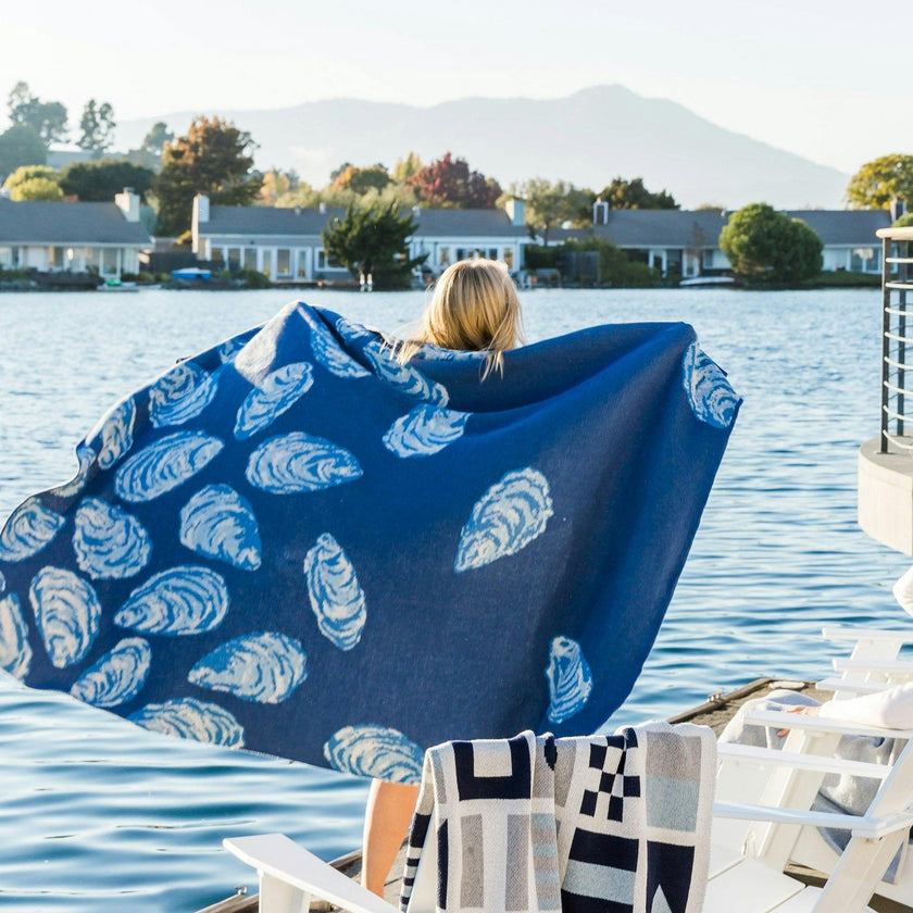 Cotton Sustainable Knit Throw Blanket | Coastal - Oyster