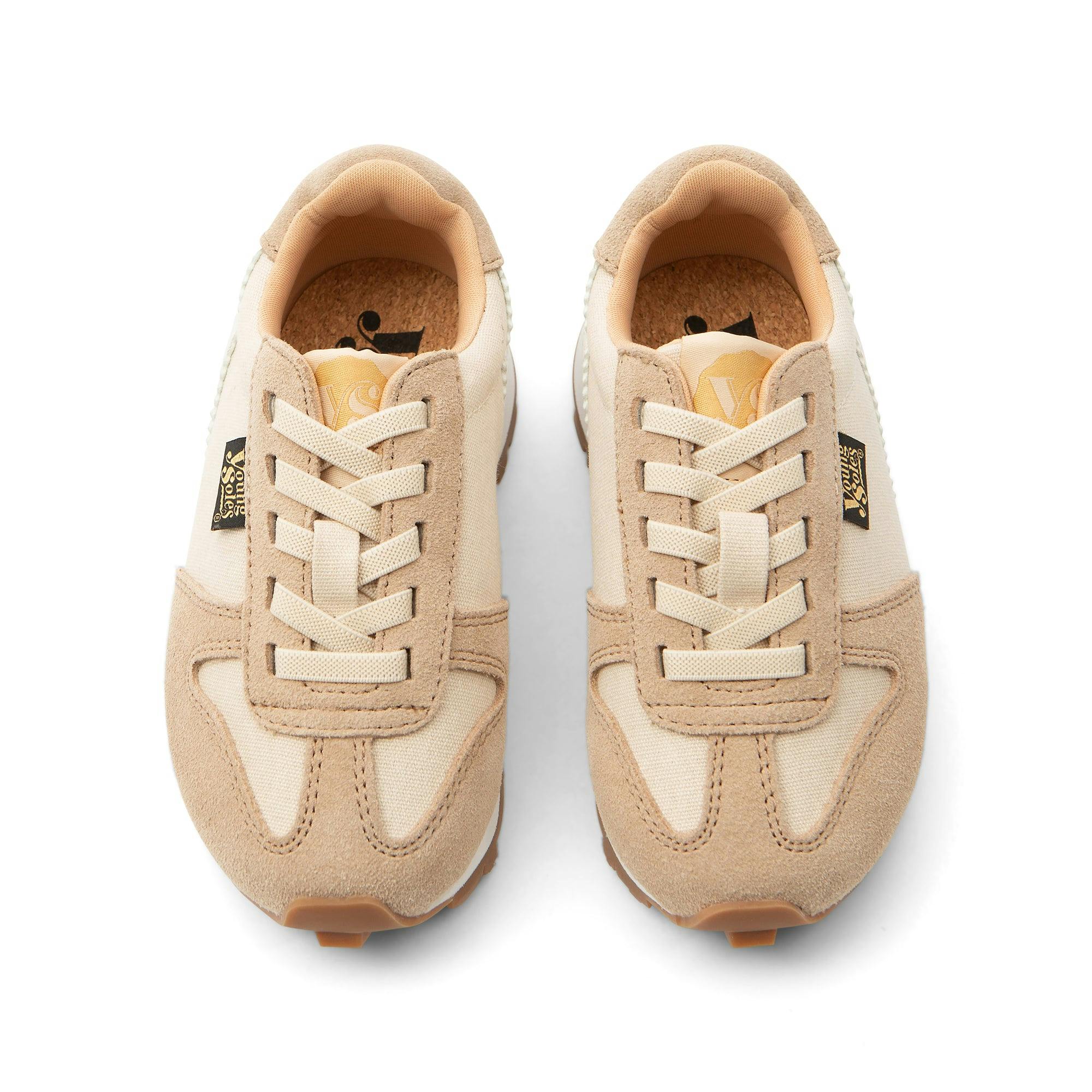 Keegan Kids Retro Runner Trainer - Ecru Textile & Suede