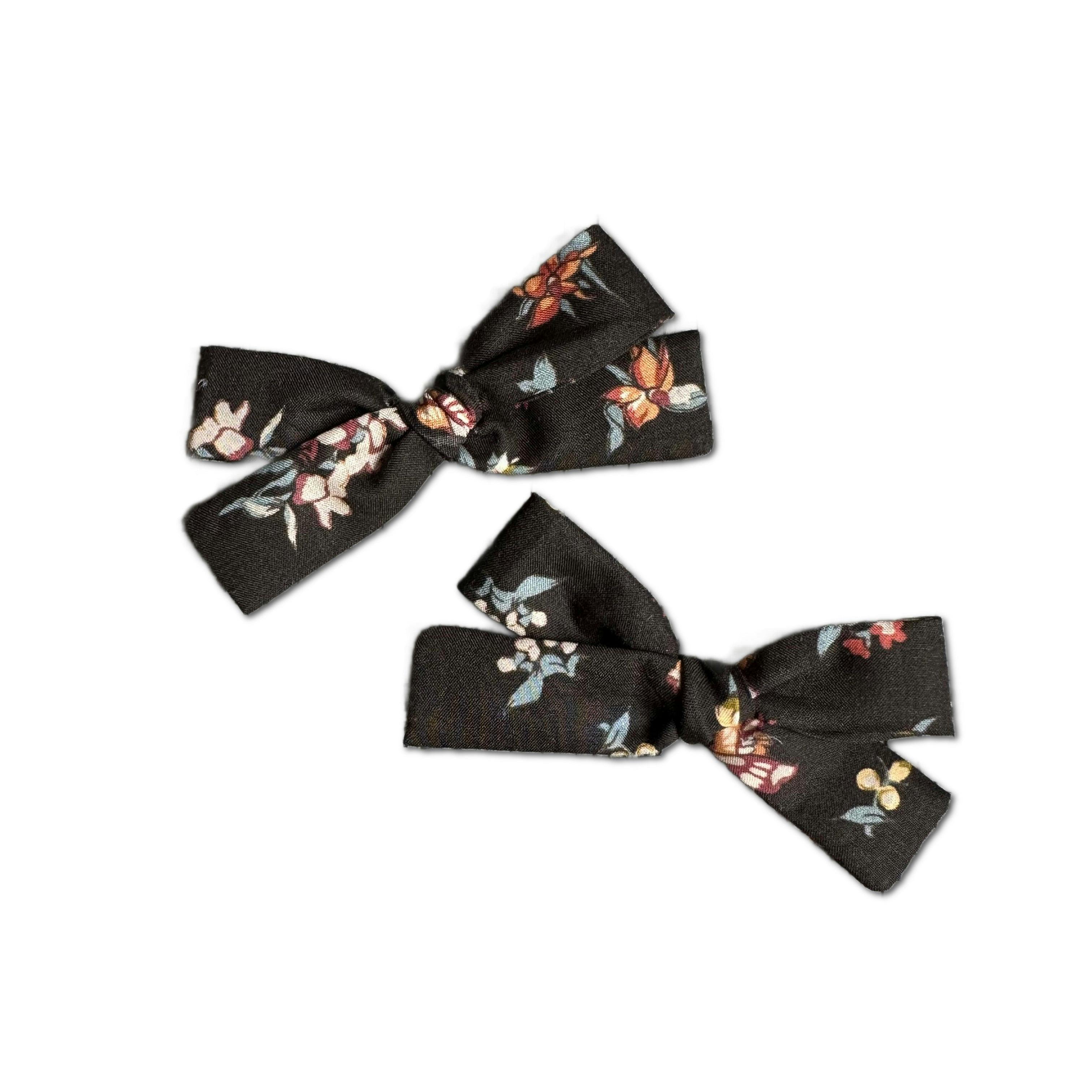 Skinny Ribbon Pigtail Bows, Liberty of London Brown Floral