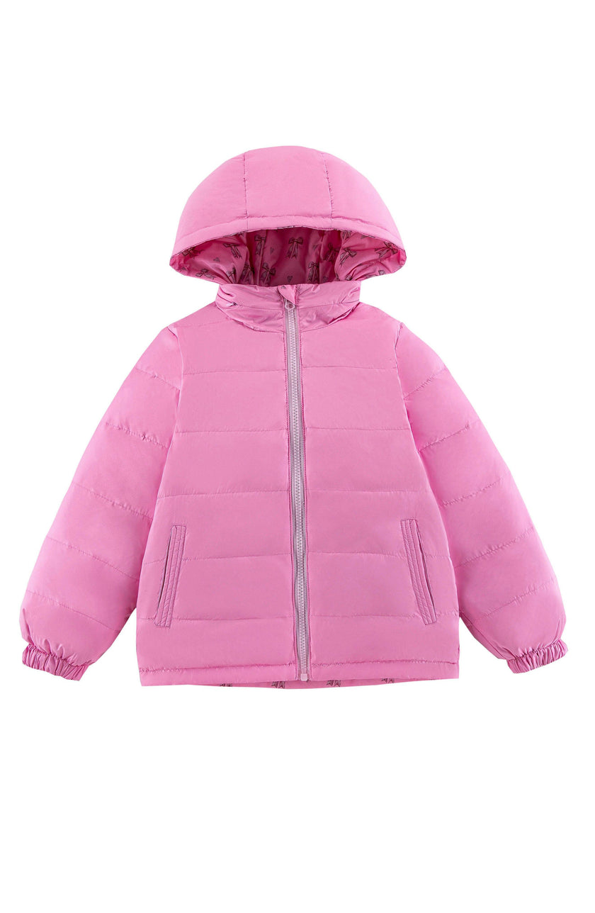 Blake Hooded Reversible Lightweight Down Puffer Jacket, Candy Pink Bow