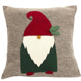Hand Felted Wool Pillow - Gnome Red Hat Gray - 20"