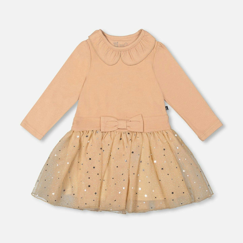 Bi-Material Dress with Glittering Skirt