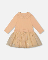 Bi-Material Dress with Glittering Skirt