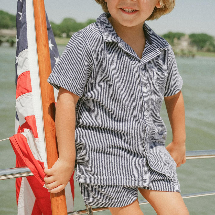 boys navy stripe french terry short