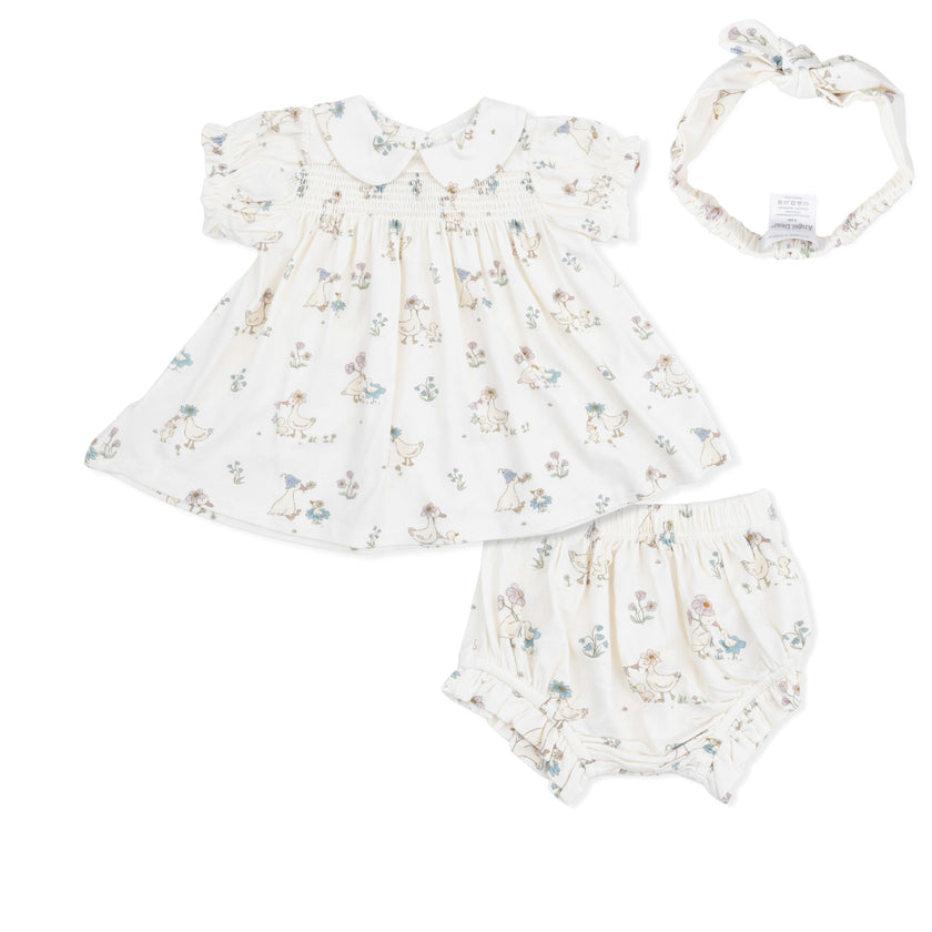 Flower Ducklings - Smocked Dress Set with Headband