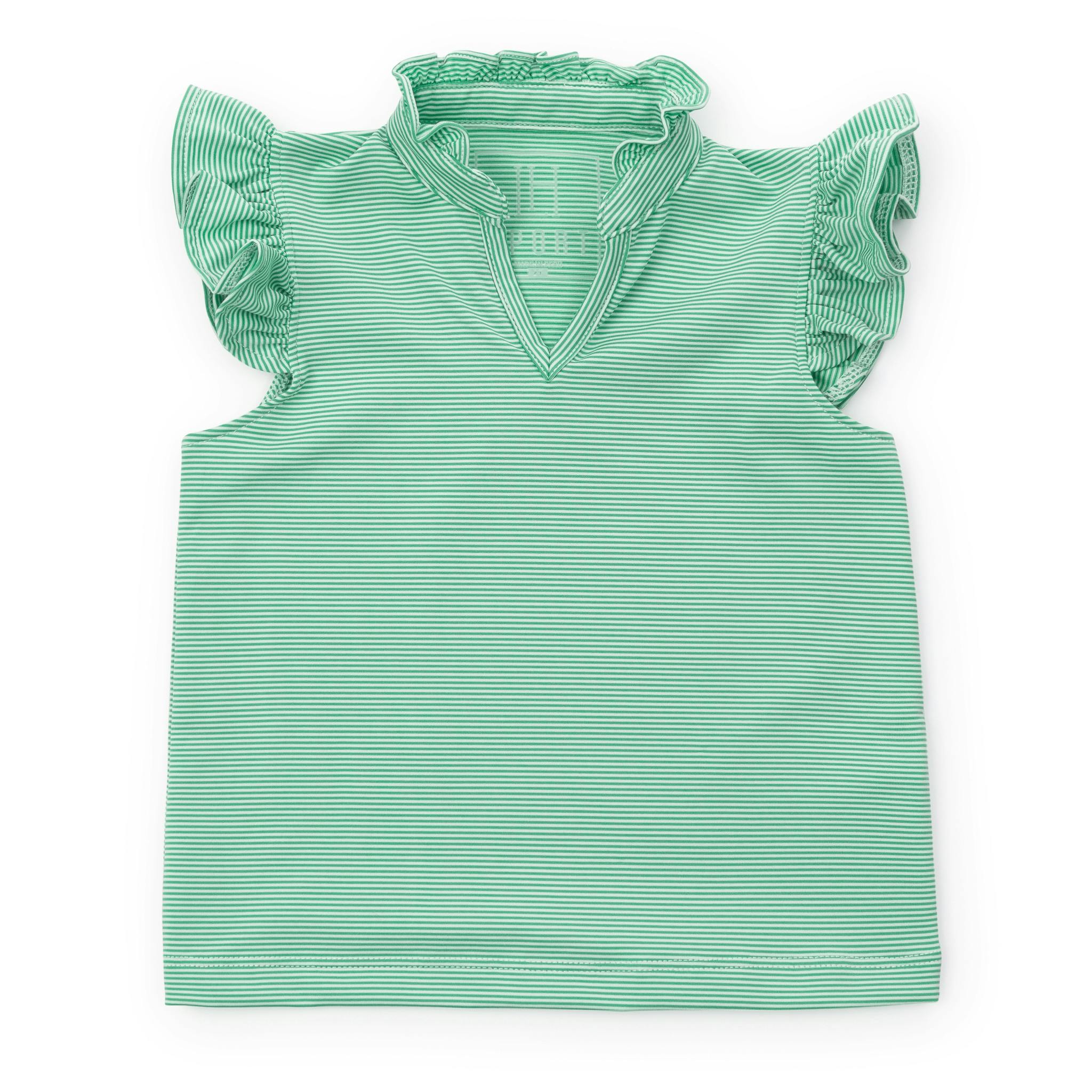 Ellie Girls' Sleeveless Performance Top by LH Sport Green Stripes (Past Season)
