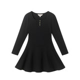 Tween Girls Ribbed Henley Dress | Black