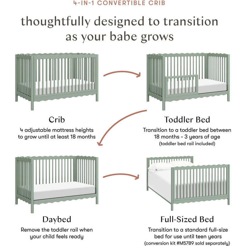 Swell 4-in-1 Convertible Crib with Toddler Bed Conversion Kit in Light Sage