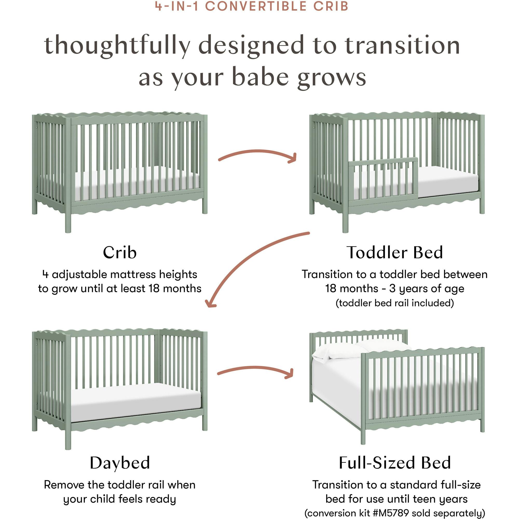 Swell 4-in-1 Convertible Crib with Toddler Bed Conversion Kit in Light Sage