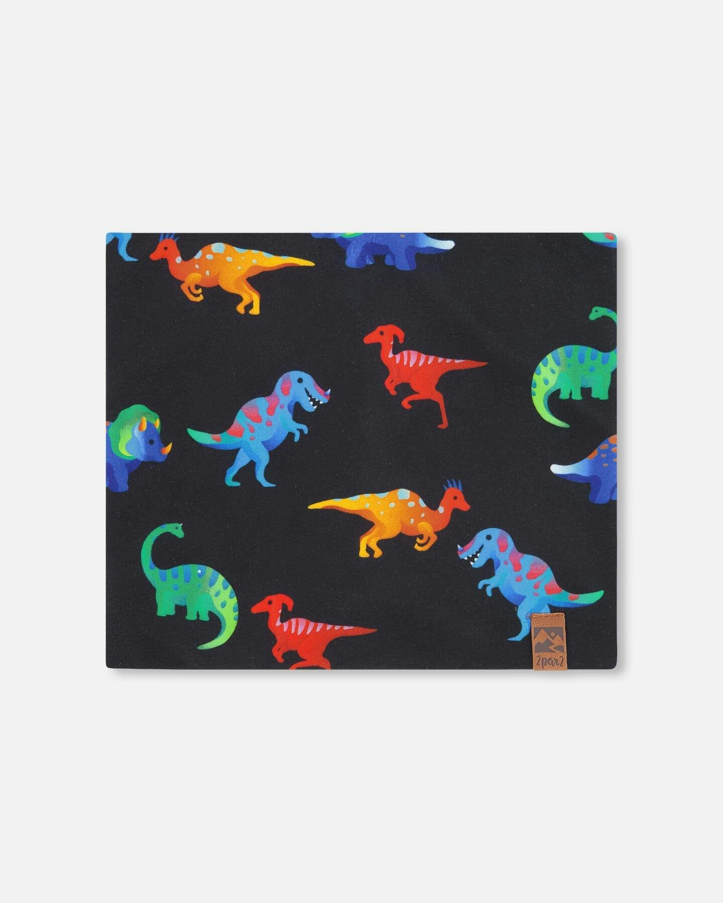 Stretch Jersey Neck Tube Black Dinosaur Print
