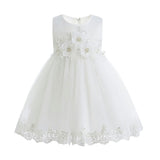 White Embroidered Blooming Bow Dress