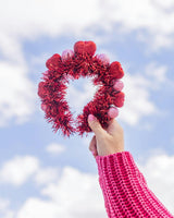 Packed Party Party Heart-y Valentine Novelty Headband - Red Glitter Hearts and Pink Glitter Balls Tinsel Headband for Valentine's Day and Galentine's, One Size