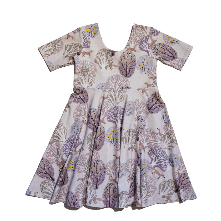 Reese Print Round Neck Elbow Sleeve Twirl Dress