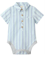 CHAMBRAY/MINT STRIPE HELFORD WOVEN ONESIE
