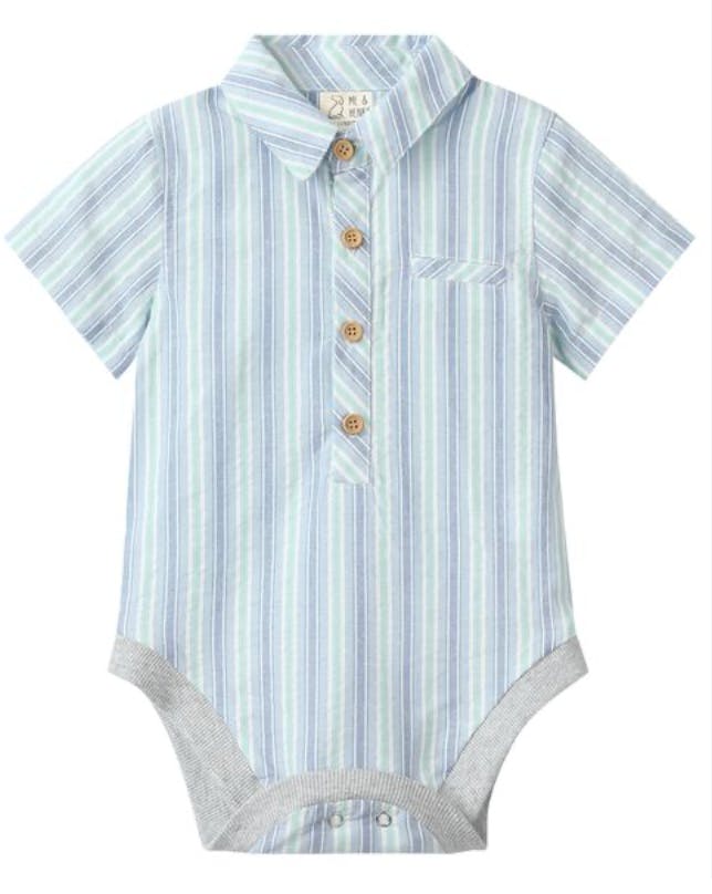 CHAMBRAY/MINT STRIPE HELFORD WOVEN ONESIE