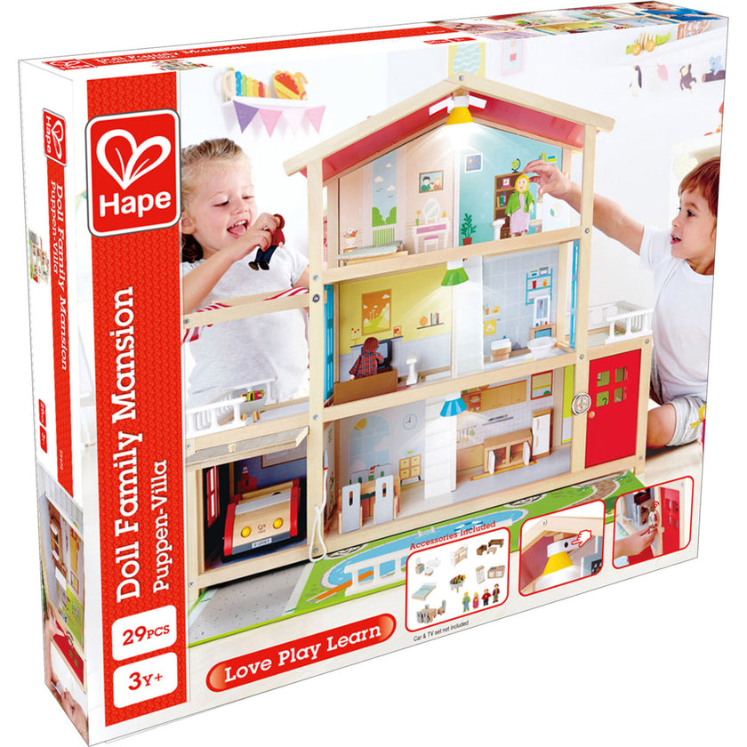Doll Family Mansion Wooden Dollhouse W/ LED Lights