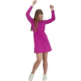 Lila Striped Round Neck Long Sleeve Drawstring Dress, Pink