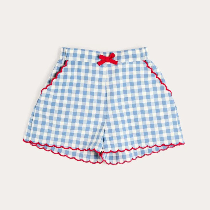 Darby Gingham Scallop Edge Bow Detail Shorts in Blue (18mths-12yrs)
