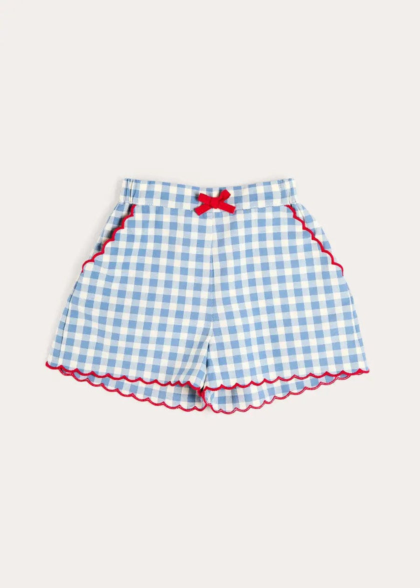 Darby Gingham Scallop Edge Bow Detail Shorts in Blue (18mths-12yrs)