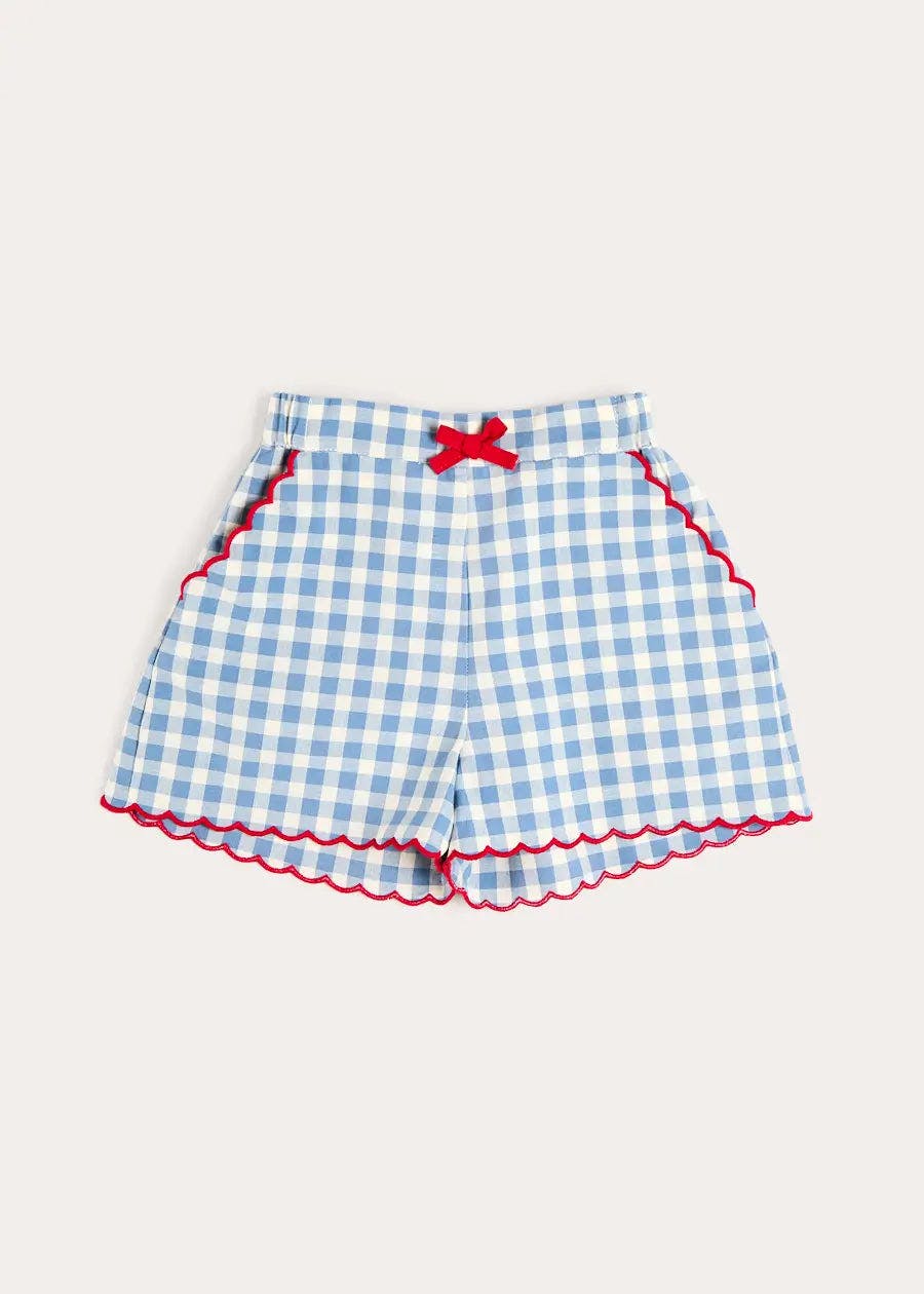 Darby Gingham Scallop Edge Bow Detail Shorts in Blue (18mths-12yrs)
