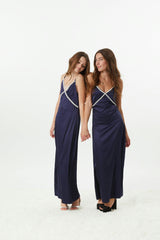 Miller Navy Satin Maxi Dress With Lace Trim