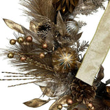 26" Gold Bow, Pinecone & Ornament Wreath Pre-Lit