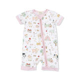 Cute Farm Animals Pink - Shortie 2 Way Zipper Romper