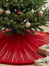 Hand Beaded Starburst Christmas Tree Skirt Red Silk - 60"