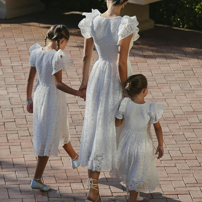 Mini Hattie Dress in White Lace