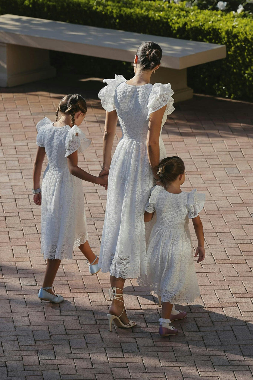 Mini Hattie Dress in White Lace