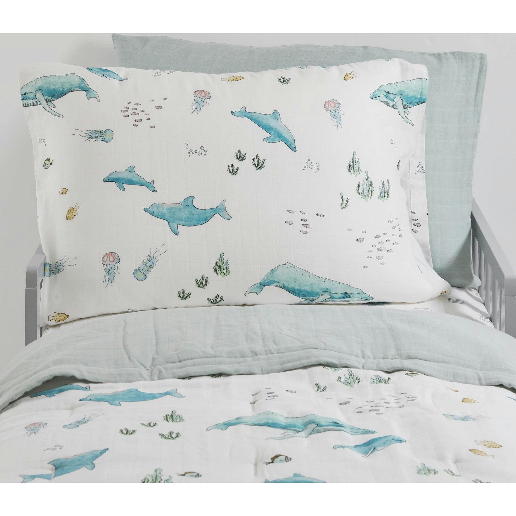 Cotton Muslin Pillowcase 2 Pack - Whales