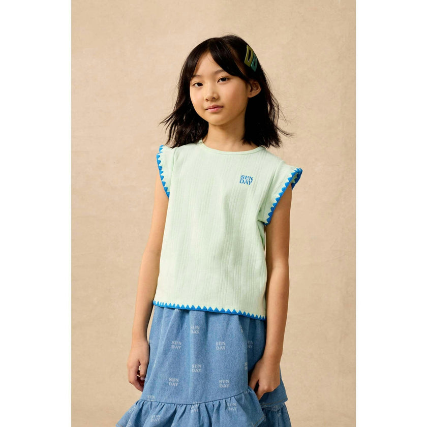 Organic Flutter Top in Frosty Jade