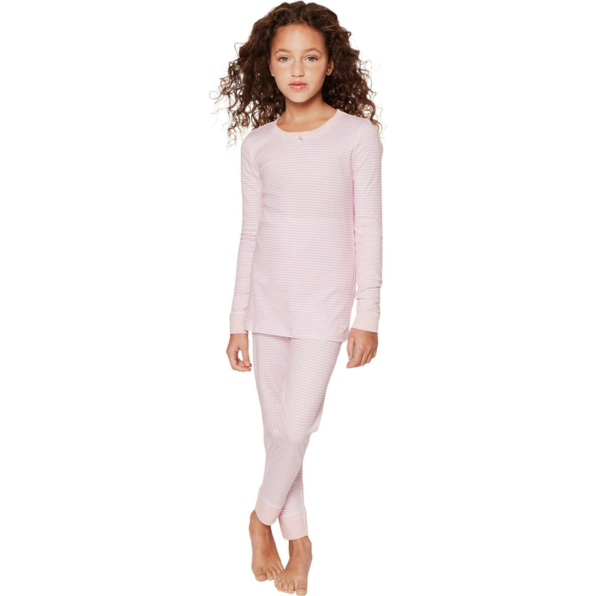 Kid's Pima Snug Fit Pajama Set in Pink Stripe