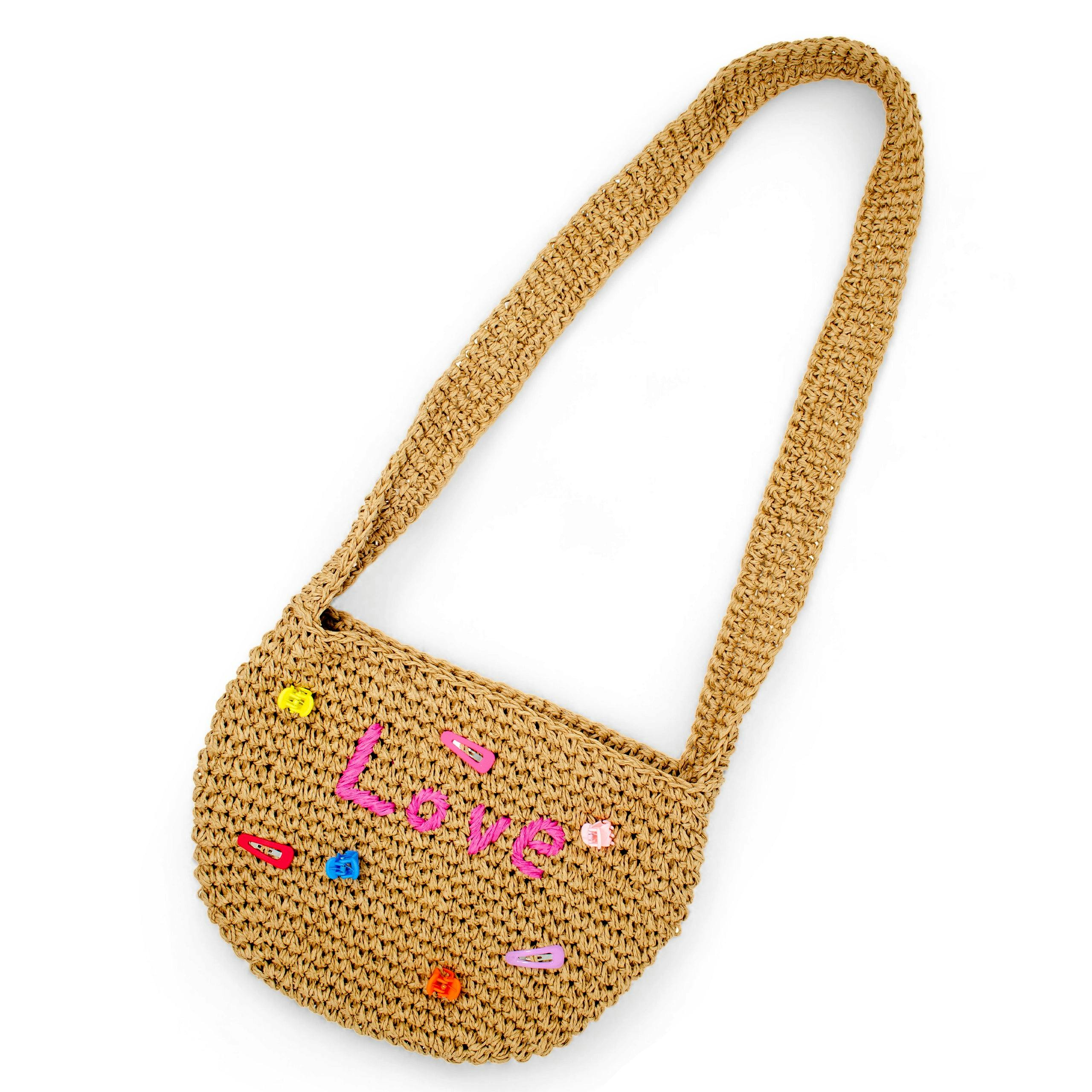Girls Wicker Crossbody Message Charm Tote