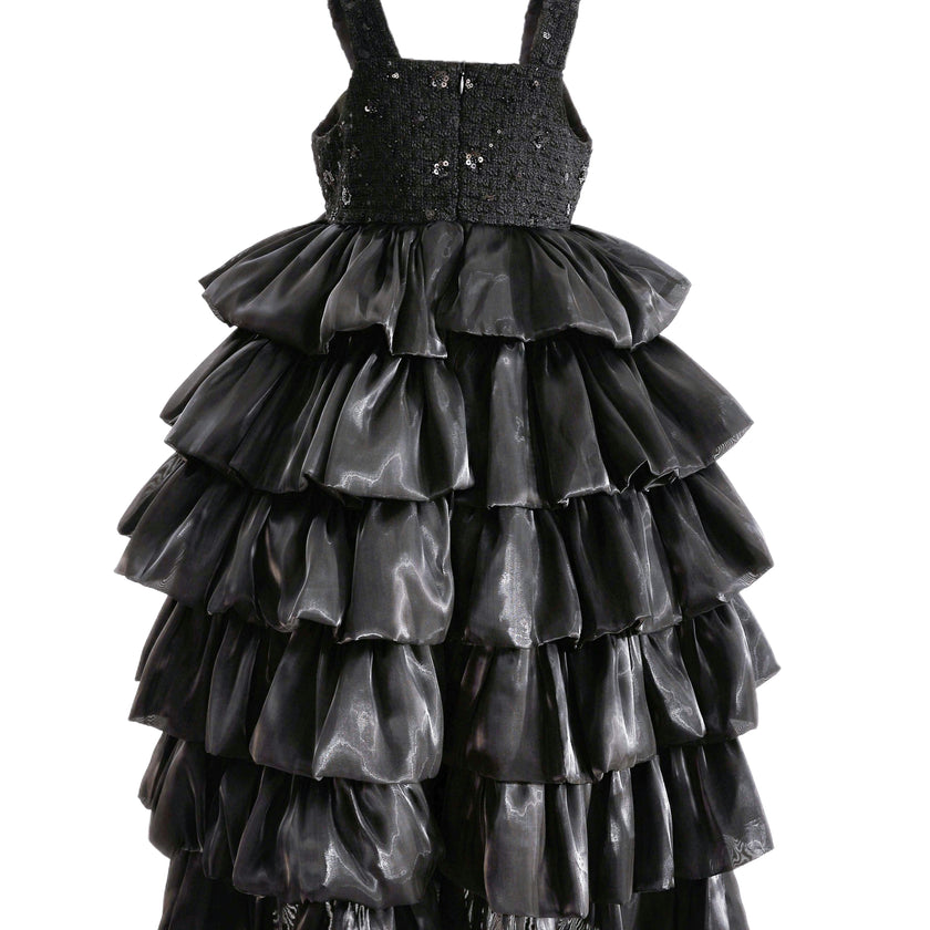 Black Ruffle Tiered Gala Dress