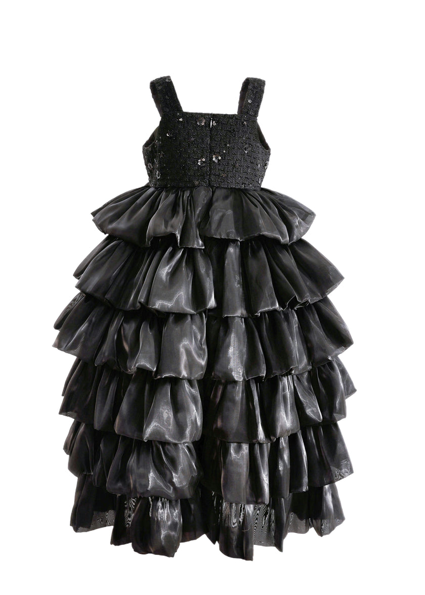 Black Ruffle Tiered Gala Dress