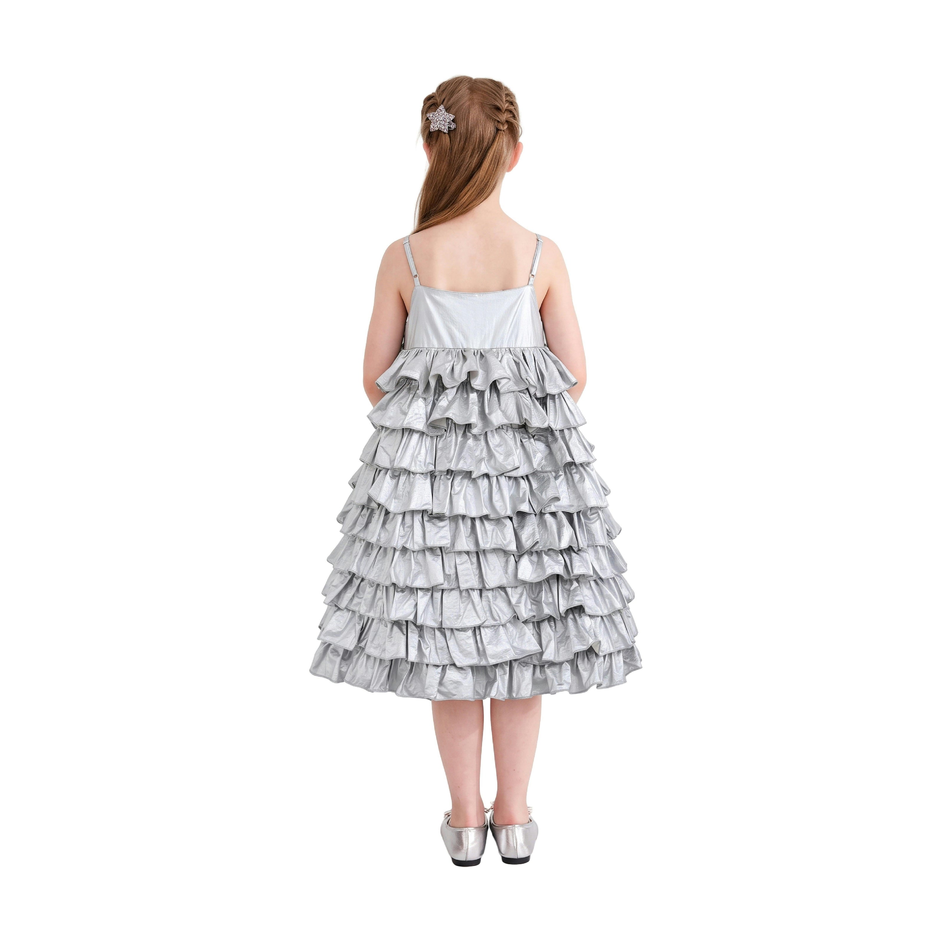 Silver Valeriane Tiered Ruffle Dress