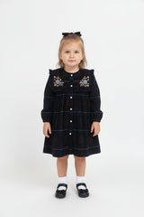 Holly Corduroy Hand-Embroidered Sailor Collar Shirt Dress Green