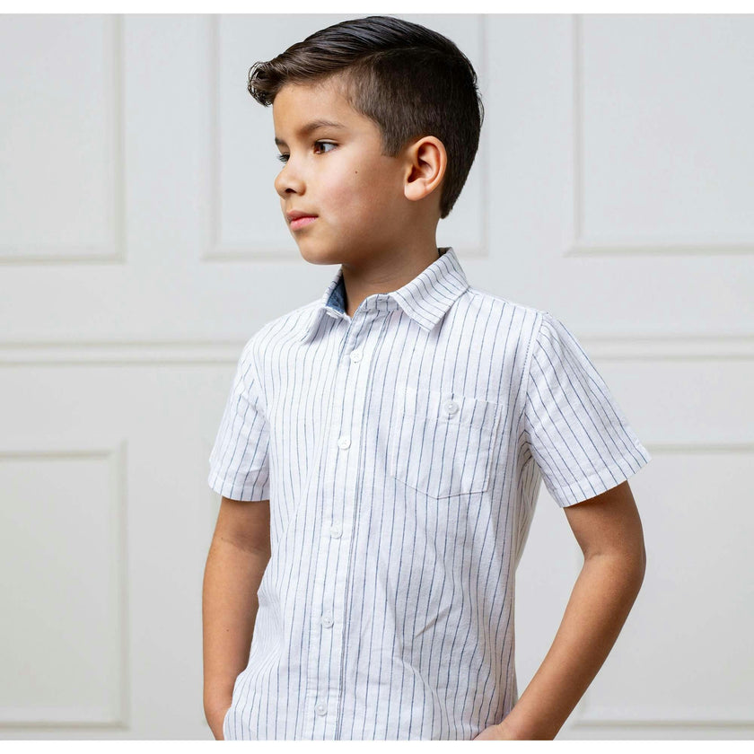 Linen Short Sleeve Button Down Shirt, White