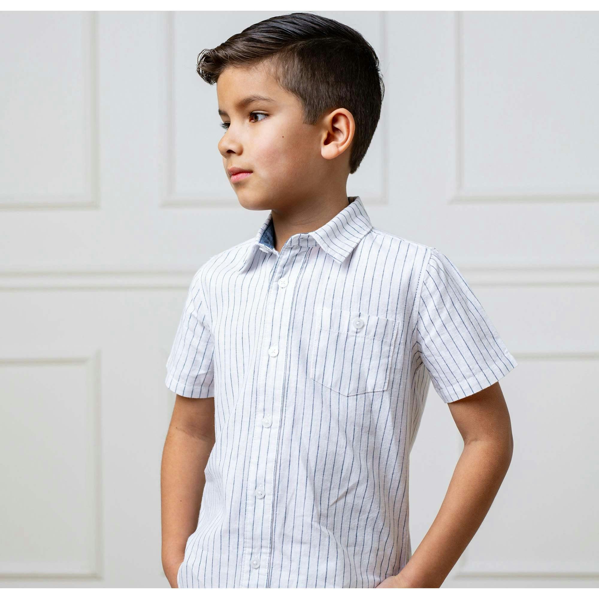 Linen Short Sleeve Button Down Shirt, White