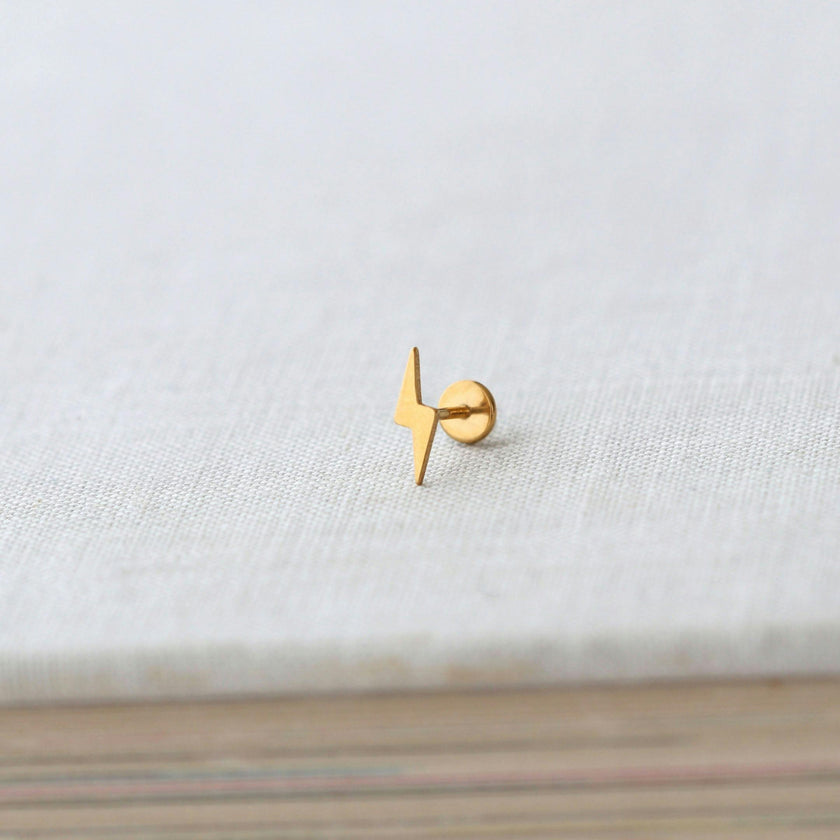 Lightning Bolt Titanium Flat Back Stud Earring