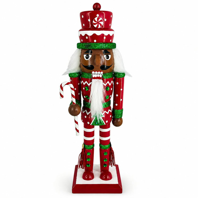 African American Candy Cane Nutcracker with Peppermint Hat, 10 Inch