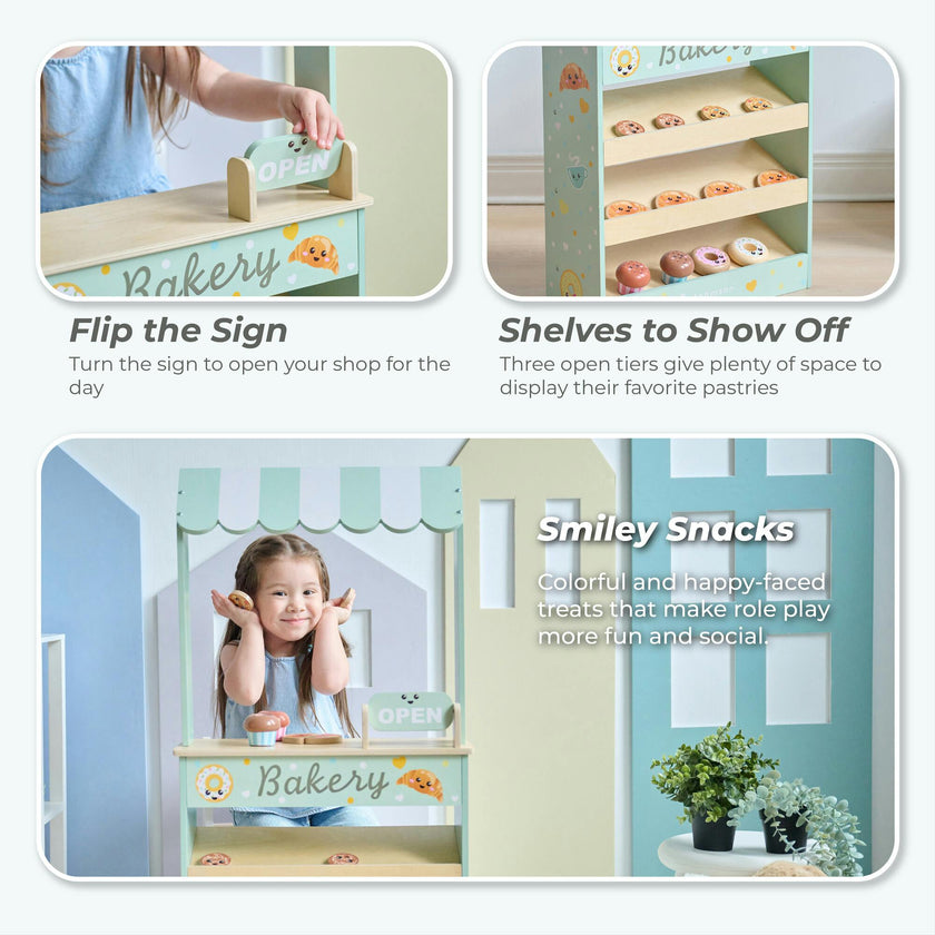 Teamson Kids Jolly Pals Wooden Bakery Stand with 12 Pastry Pieces