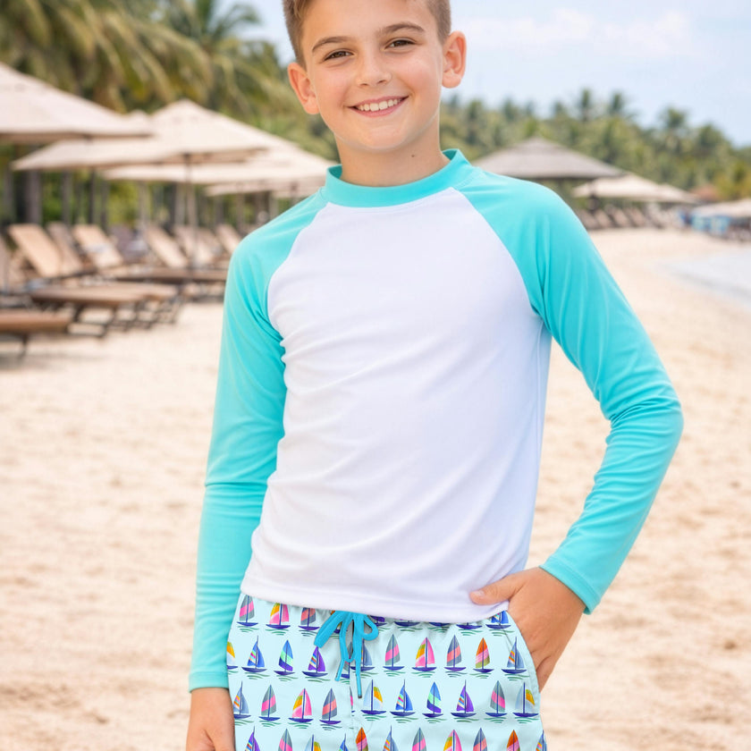 Dylan Boys Sailboat Print Board Shorts